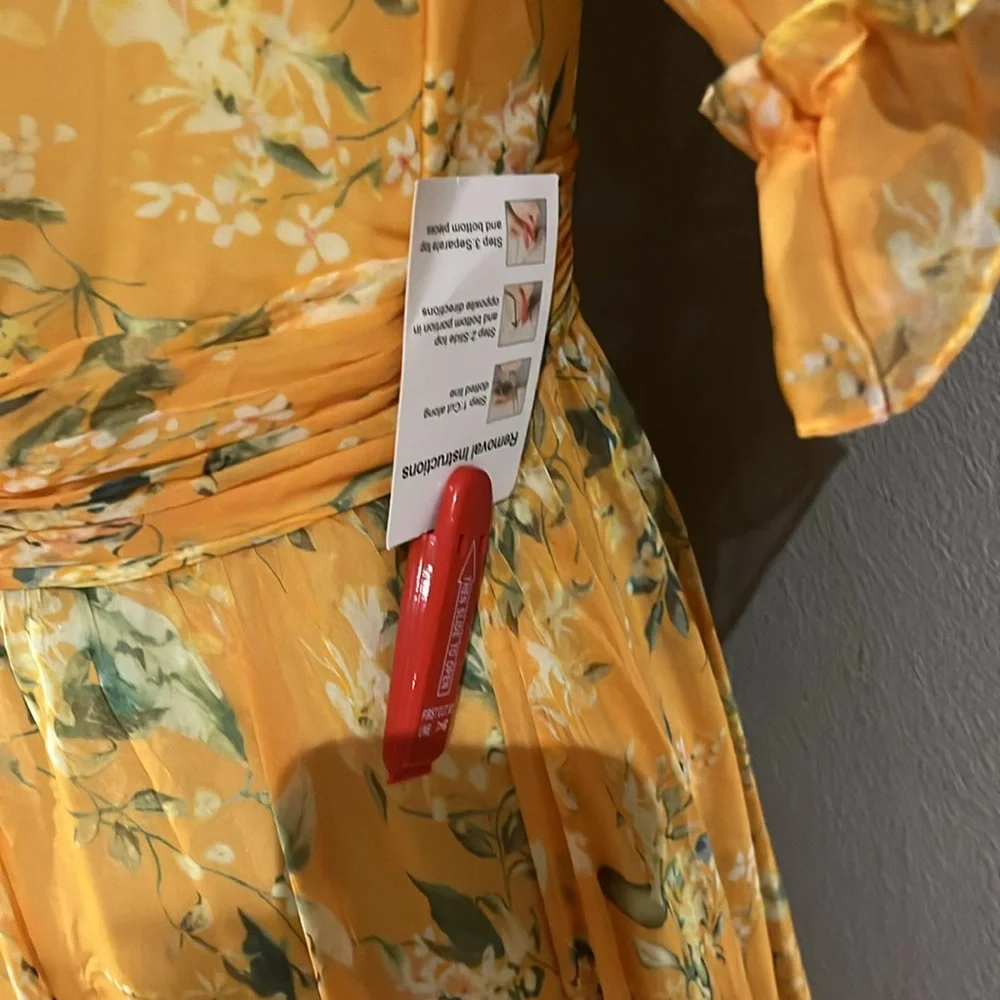 Mac Duggal Yellow Multicolor Flounce Sleeve Floral Maxi Dress NWT